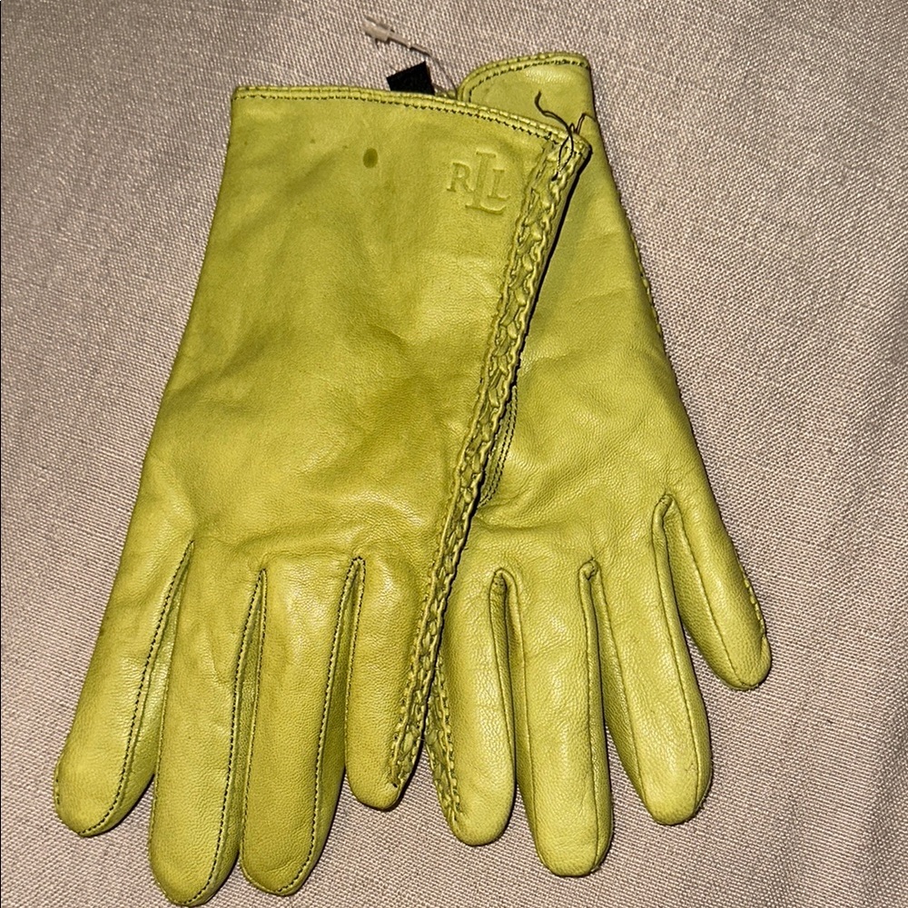 Ralph Lauren Lime Green Leather Gloves